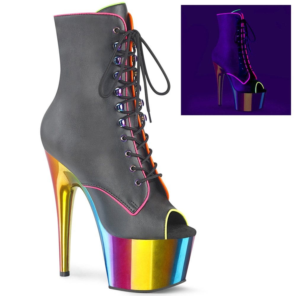 Pleaser - ADORE-1021RC-02 Plateau Laarzen, Paaldans schoenen - Paaldans schoenen - Zwart/Regenboog